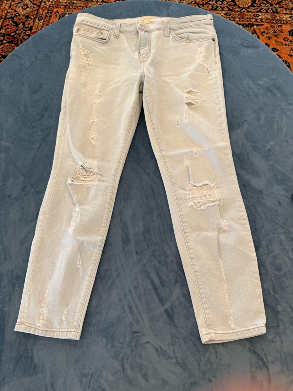 Current/Elliott Light Gray Distressed Skinny Jeans